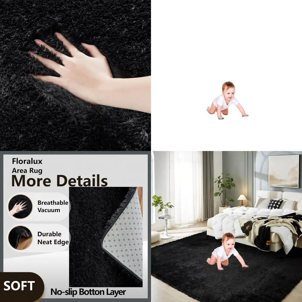 

8x10 Black Large Shag Rugs, Ultra Soft and Fluffy Living Room Carpets for Bedrooms