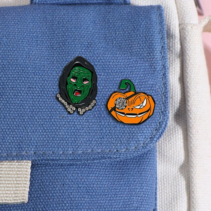 Cartoon Halloween Ghost Pumpkin Demon Shape Brooch Alloy Dropping Oil Rhinestone Badge Pin For DIY Clothing Bags Hat Decoration