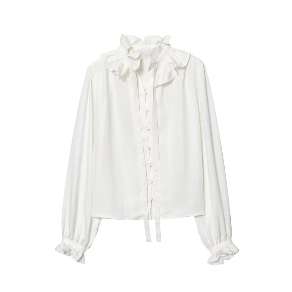 Otoño e Invierno nuevo diseño de ropa de mujer sentido es de moda simple adelgazante versátil camisa con cuello plisado top