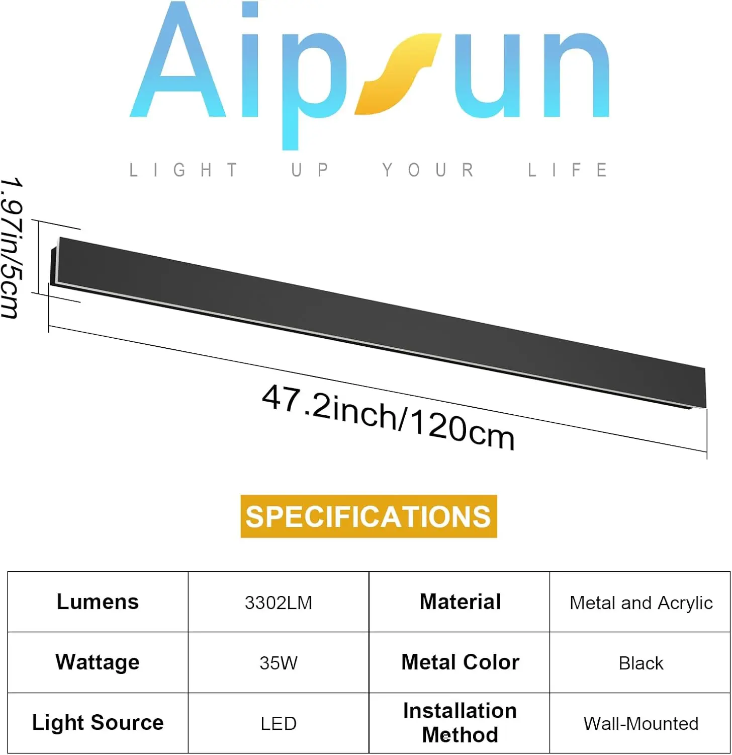 Aperte de parede LED de tira longa ao ar livre, IP65 Anti-Ferrugem Luminária Quente, Luz de parede exterior 3000K