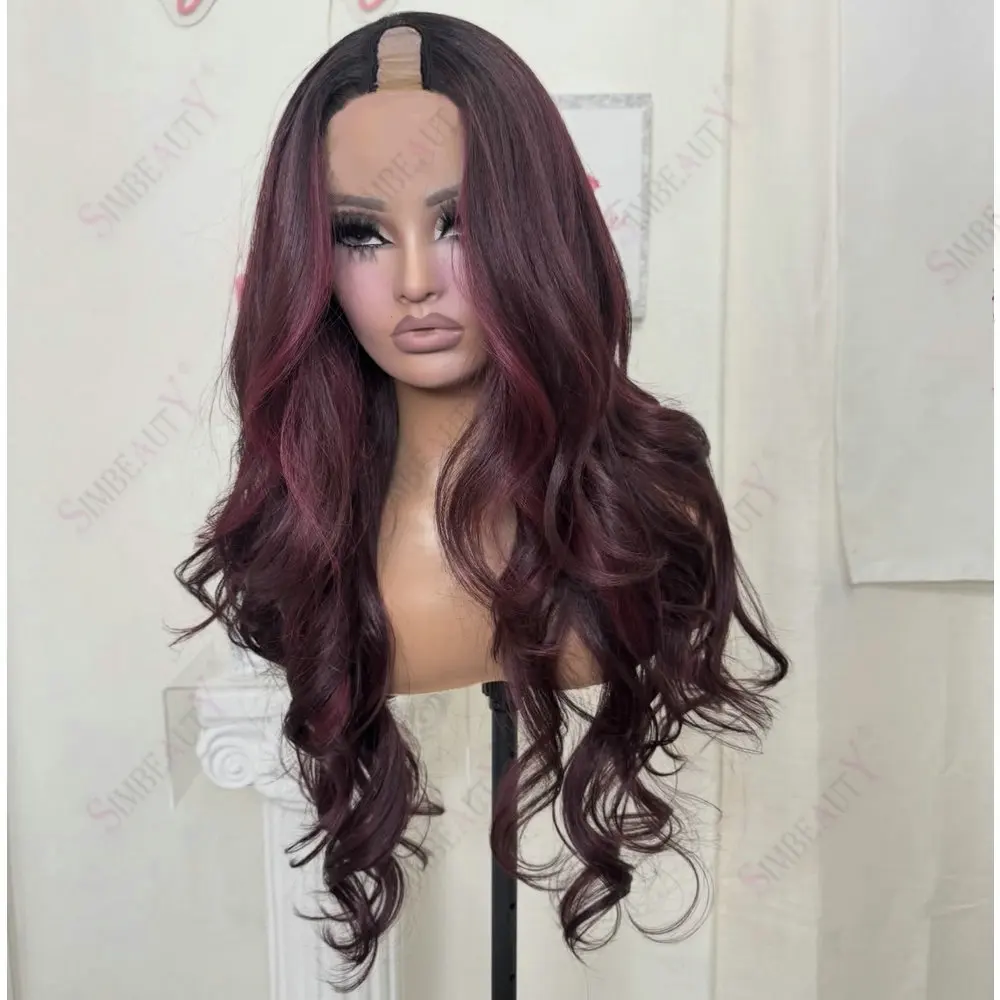 26 Zoll Lose Locken 100% Echthaar U-Teil-Perücken Burgunderrot Einfache Anbringung Brasilianisches Remy-Haar 1x4 Größe V-Teil-Perücken Echthaar – Detail 2