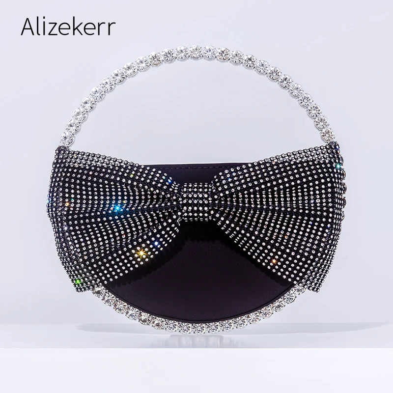 Round Bow Diamond Evening Bag Women New Party Glittering Crystal Clutch Purses And Handbags Designer Luxury Wallets High Quality