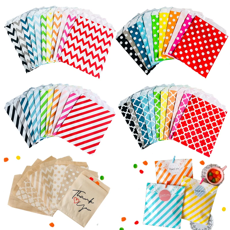 25 Stück 13x18cm Bunte Kraftpapiertüten Süßigkeiten-Kekstüten mit Streifen und Punkten Geschenkbeutel für Hochzeit Geburtstag Party Gastgeschenk Verpackungstasche – Detail 1