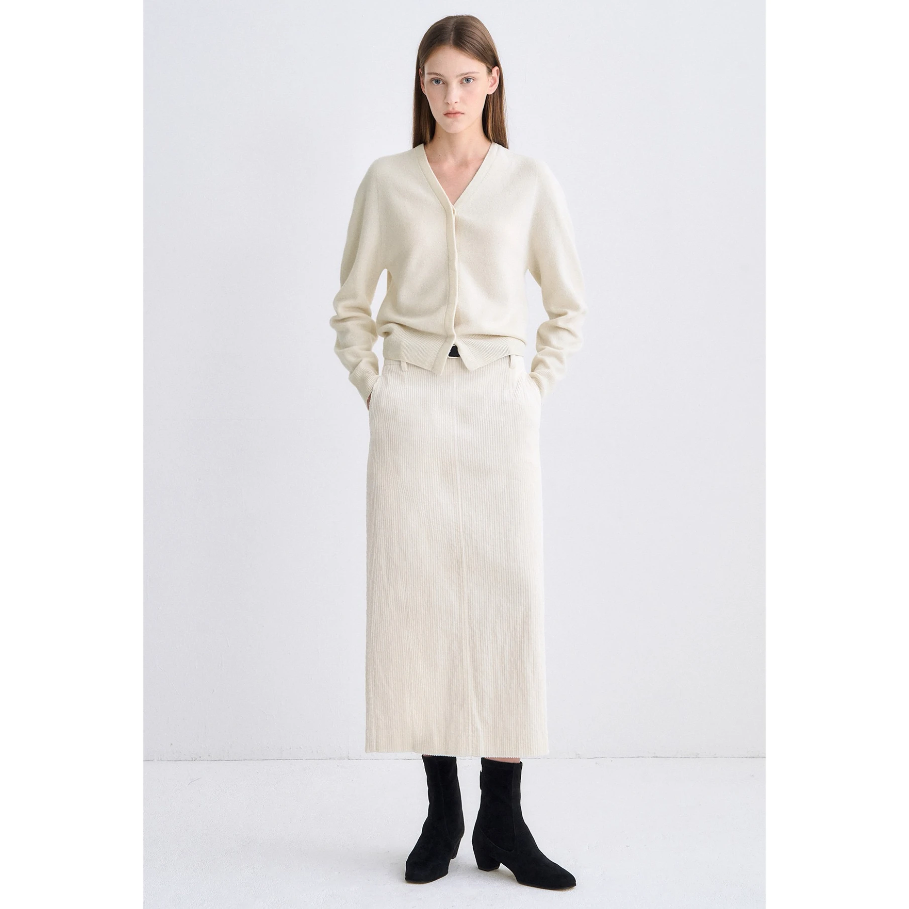 Lemon Cheese TIM25 Winter Casual Pleated Corduroy High Waist Long f Skirt Belt Ci Commute Sle Straight Tube Silhouette