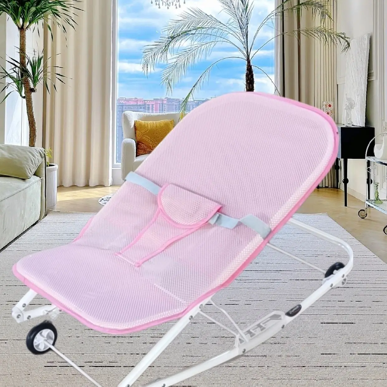 Breathable mesh baby rocking chair, foldable portable rocking chair cart