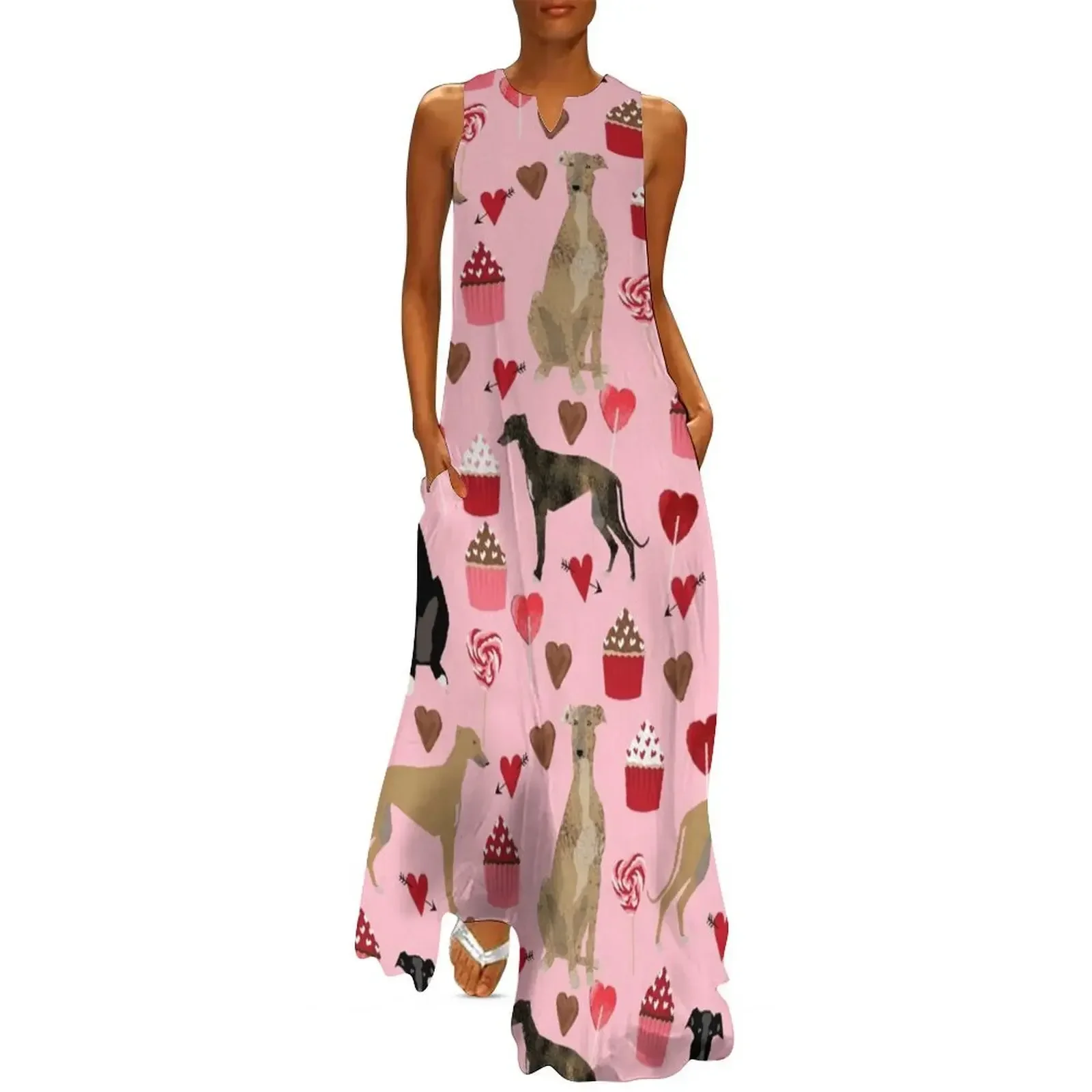 

Greyhound valentines day cupcakes and hearts pet portrait custom dog person gifts greyhounds Long Dress ceremony dresses Dress