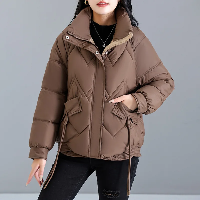 Chaqueta acolchada de algodón para mujer, Parkas gruesas y cálidas, ropa de exterior suelta, abrigo corto coreano, invierno, 2024