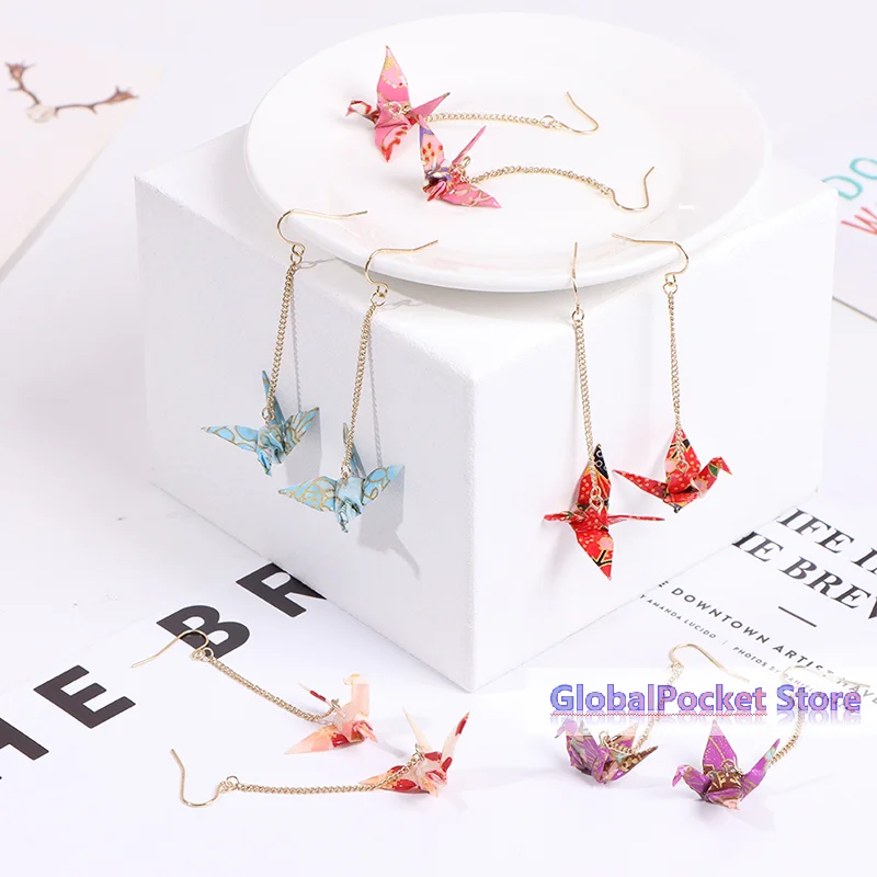 [TG823] Kranich Earrings Origami Miniblings Bird Cranes Faltkunst Senbazuru Paper