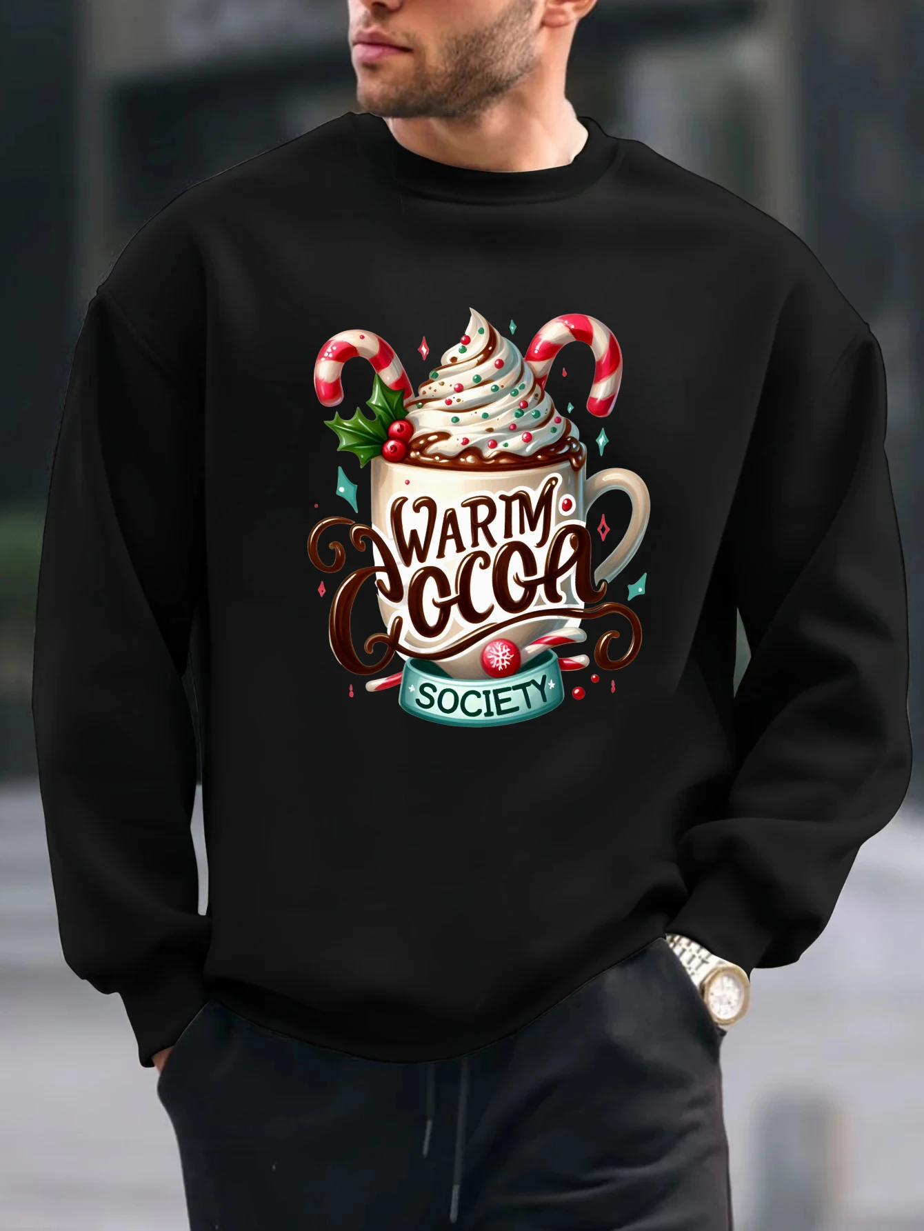 

2025 Chocolate snow top cup with graffiti print Mens Casual Long Sleeve T Shirt Spring And Autumn Christmas Comfortable Cotton