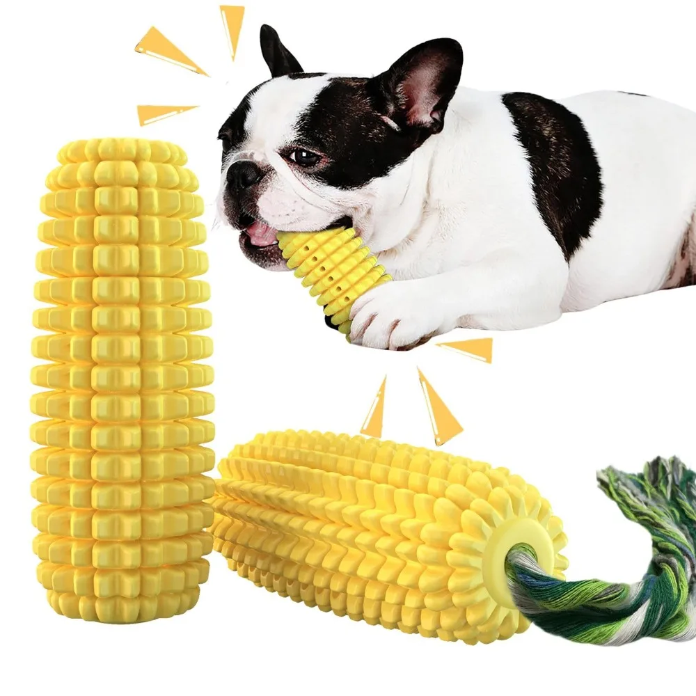 New Yellow Dog Chew Toys Indestructible Sturdy Corn Squeaky Dog Toys Durable Rubber Dental Chew Pet Toys