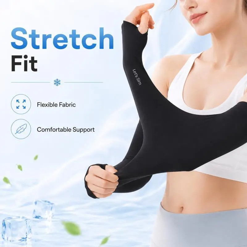 3 Pairs Cooling Arm Sleeves with Thumb Holes, Stretchy Fingerless Sleeves for Cycling, Fishing and Outdoor Sports