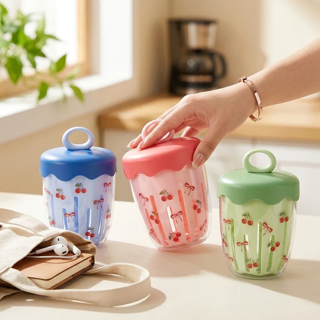 Portable Plastic Fruit Salad Cup Overnight Oats Container with Lid Strainer Fork Leakproof Food Storage Box For Kids Students