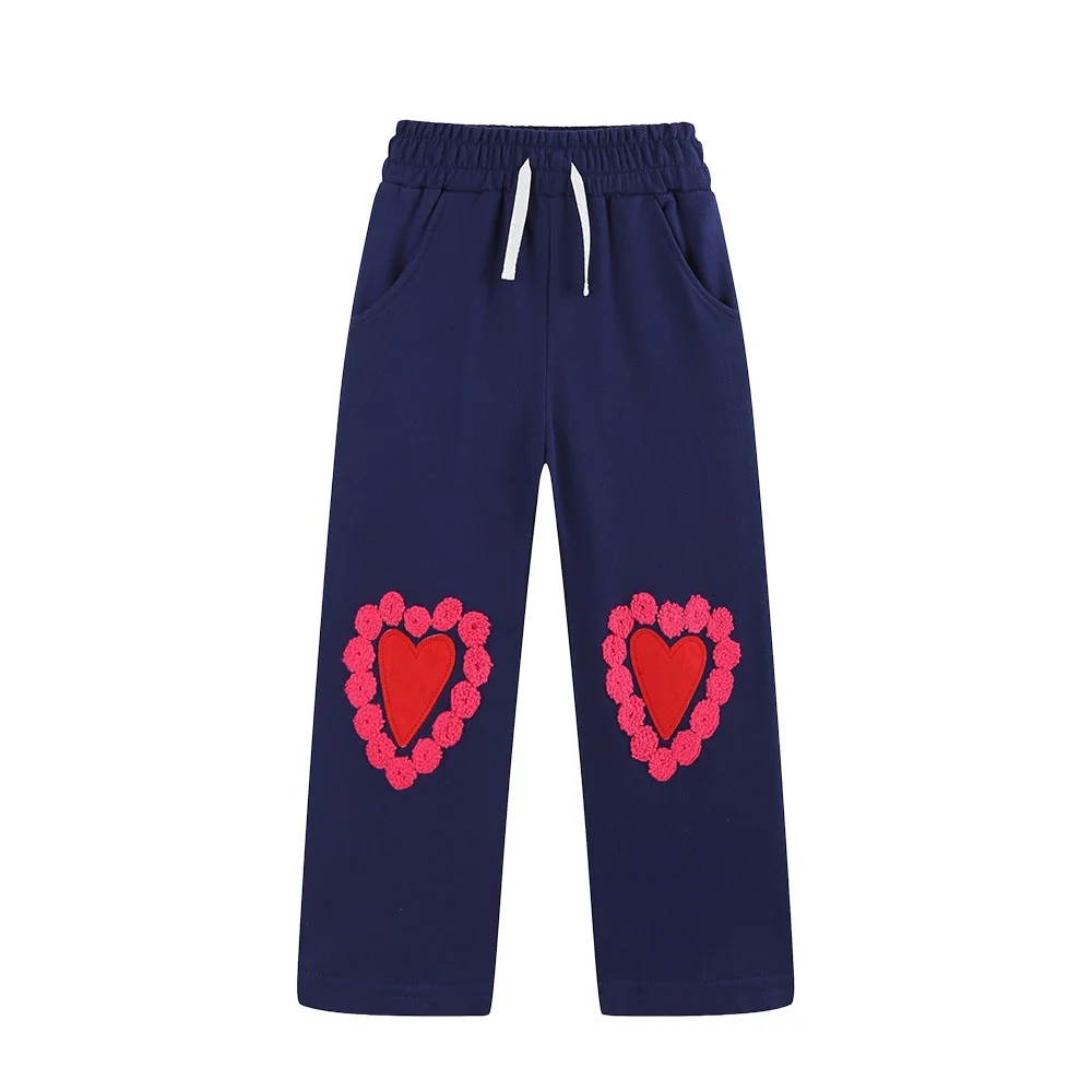 Jumping Meters 2-7T  Girls Sweatpants Hearts Embroidery Children's Clothing Full Length Drawstring Costume Baby Trousers