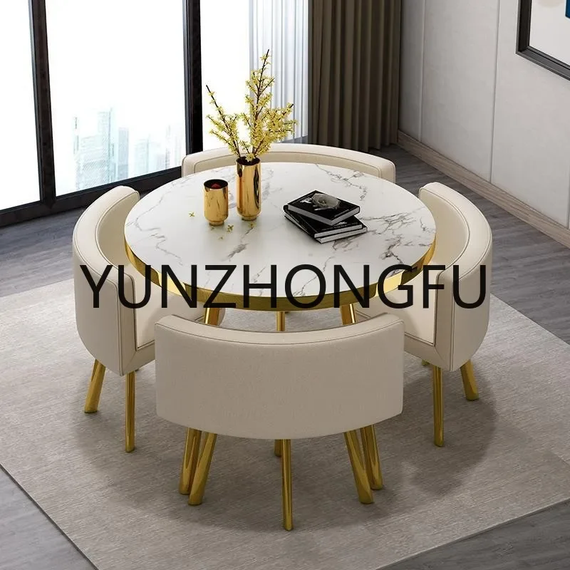 Modern Home Furniture Round Marble Gold Stainless Steel 8 Seater Dining Tables Dining Room Table Set