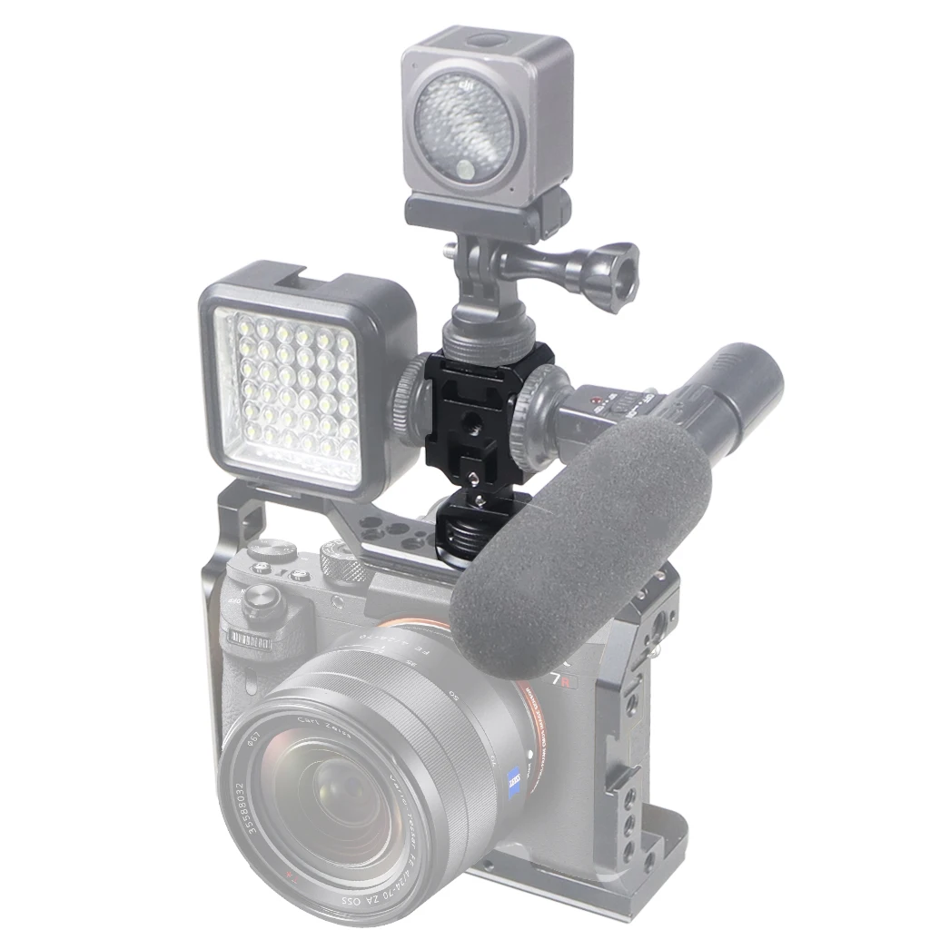 Kamera Blitzschuh Mount Adapter Aluminium Triple Cold Shoe Halterung Stativ Kugelkopf Monitor für DJI Mic 2 Studio Video Licht Stehen – Detail 14
