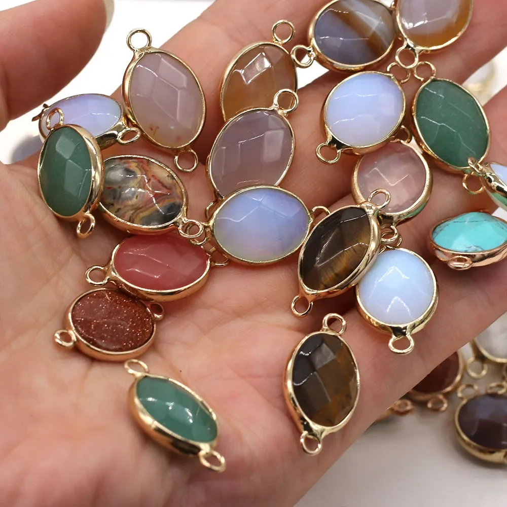 1PCS New Hot-selling Natural Semi-precious Stone Egg-shaped Cut Bread Edge Fashionable and Exquisite Connector Size 25x14x7mm