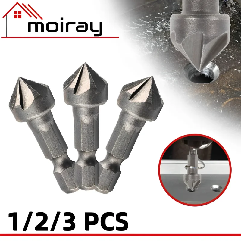 1/2/3Pc Hexagonal shank six-blade chamfering tool carbon steel sandblasting chamfering knife woodworking hole opener countersink