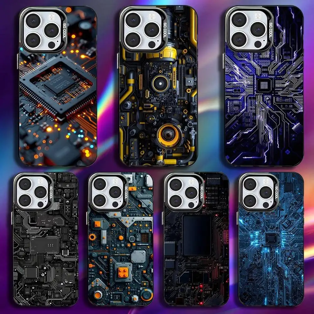 

Circuit board technology AI Phone Case For iPhone 16,15,14,13,12,11,Pro,Max,Plus,Mini,XS,SE Anti Fall Black Matte Hard Bumper