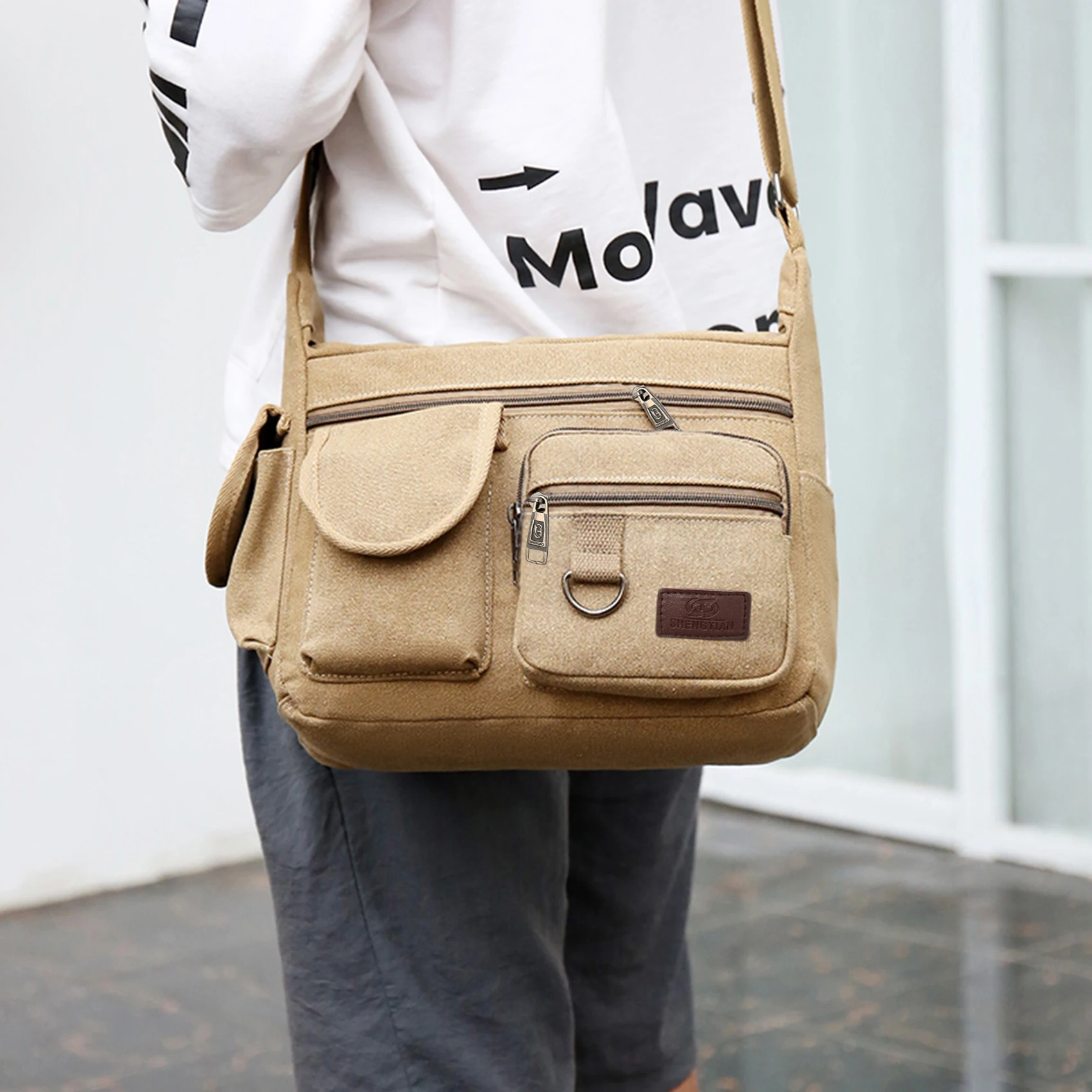 1pc New Men Canvas Shoulder Bags Casual Tote Travel Men\'s Crossbody Bag Luxury Messenger Bags Fashion High Quality Handbag