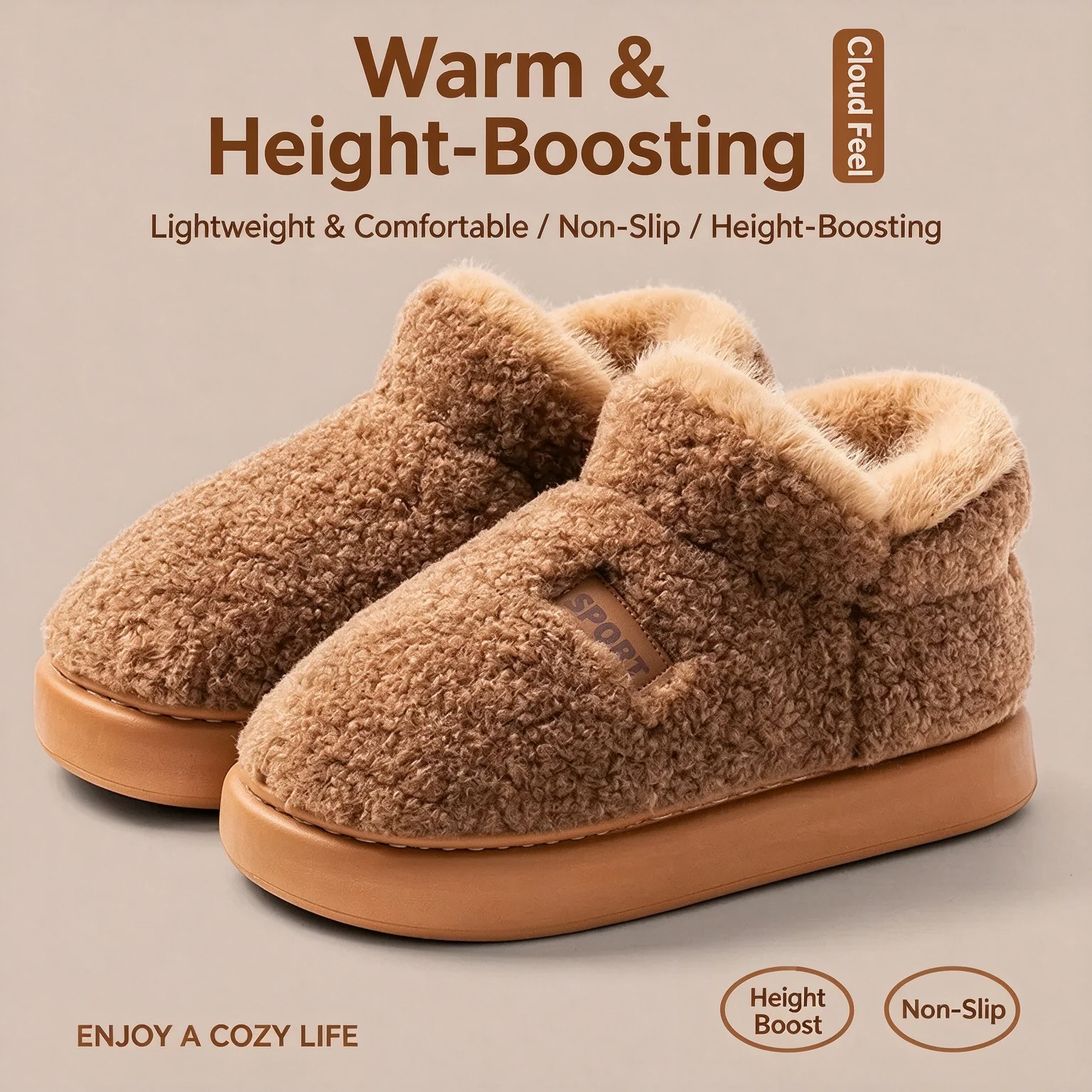 Men's cotton boots Winter Warm House GardenShoes Soft Plush ThickSole Indoor Cotton Slippers For Male Female HomeFluffy Footwear