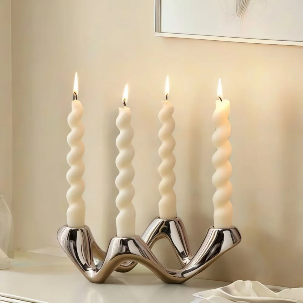 Keramik-Kandelaber, luxuriöser goldener Kerzenhalter für Esstisch-Mittelstück, Weihnachten, Hotel, Hochzeit, Heimdekoration, 3-farbig