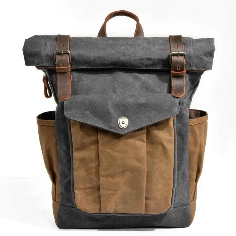 New Retro backpack - men's and women's double-shoulder bag oil-waxed canvas travel computer bag, outdoor sports climbing bag