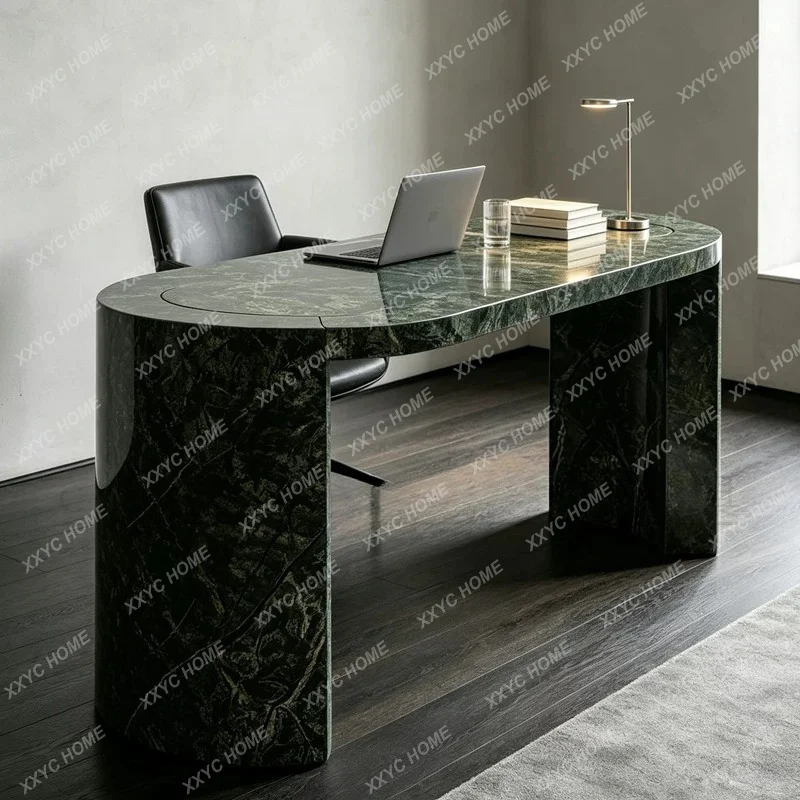 Minimalist natural green marble one-word long desk light luxury high-end living room table
