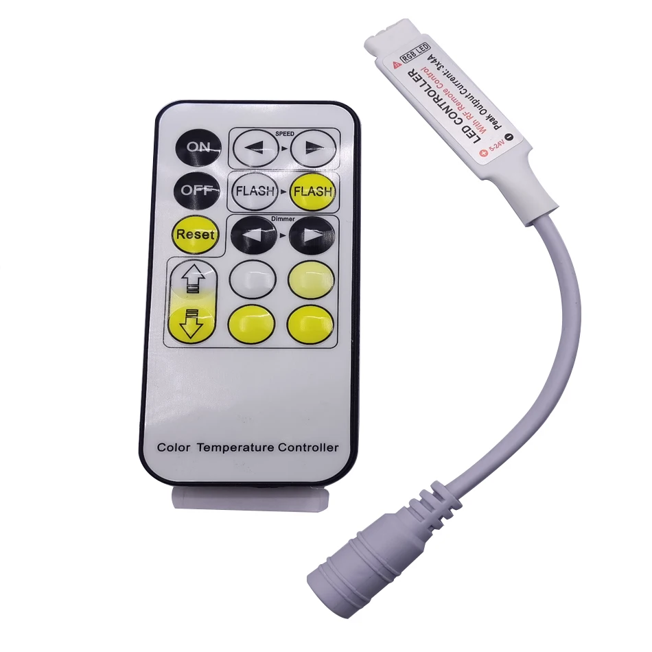 Dual Color Temperature LED Strip Light Mini Controller DC 5V 12V 24V 6A 2-Channel RF 15-Key Wireless Remote Control CCT Dimmer