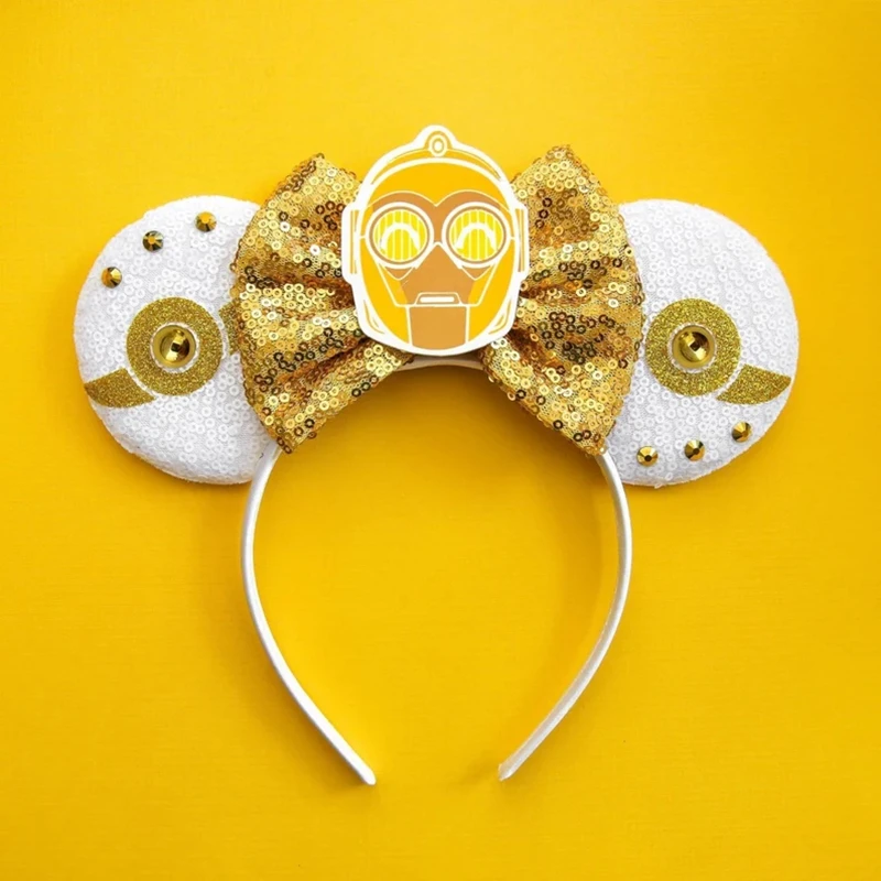 Disney STAR WARS Ears Hairbands Women Robot C-3PO Headbands Girls Cute R2-D2 Hair Accessories Kids Master Yoda Sequins Headwear