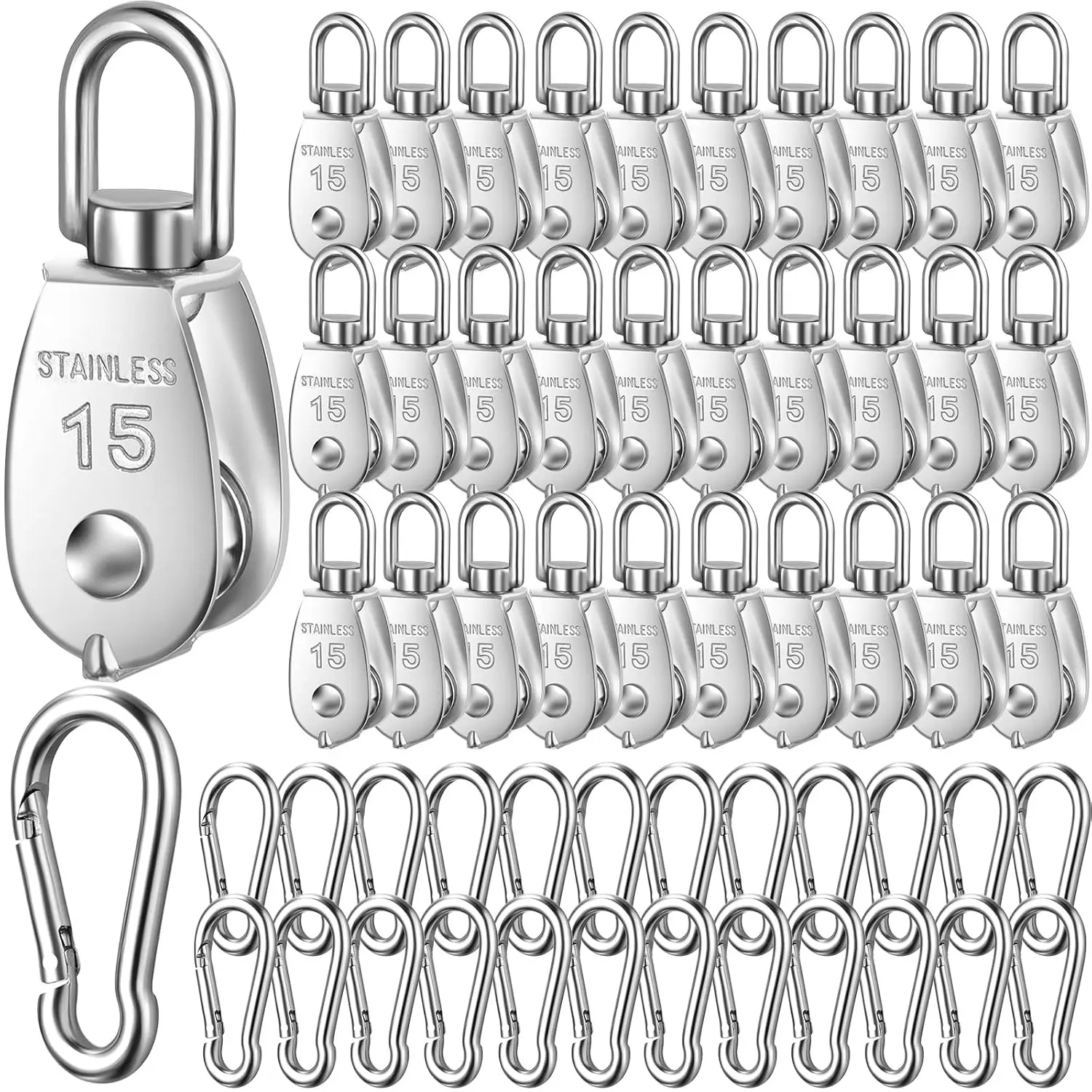 Stainless Steel Rotary Single Pulleys Roller with Spring Snap Hook 360° Lifting Swivel Pulley for Hanging Wire Rope Towing Wheel