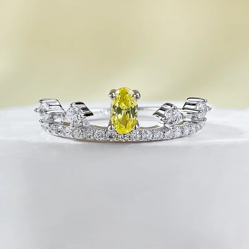 خاتم ألماس فضي أصفر بيضاوي S925 للمشاركة ، ألماس عالي الكربون ، هدية أنثى ، 3x5 ، جديد #5