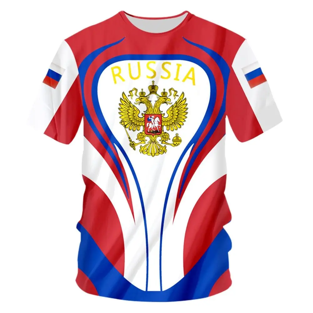 Russian Flag Pattern Printing T Shirt For Men Round Neck  Breathable ComfortabSle Summer Harajuku Oversized Unise Men's Clothing