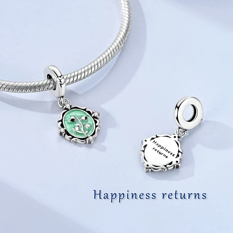 925 Sterling Silver Charms Bead Zircon Lily of the Valley Picture Frame Dangle Fit Original Bracelet DIY Women Jewelry Gift
