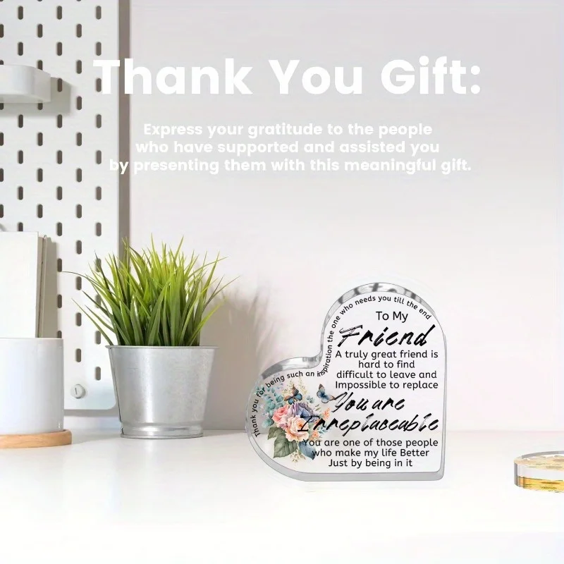 Heart Shaped Acrylic Plaque 3D Effect Flowers, Birthday Gift for Women Friend