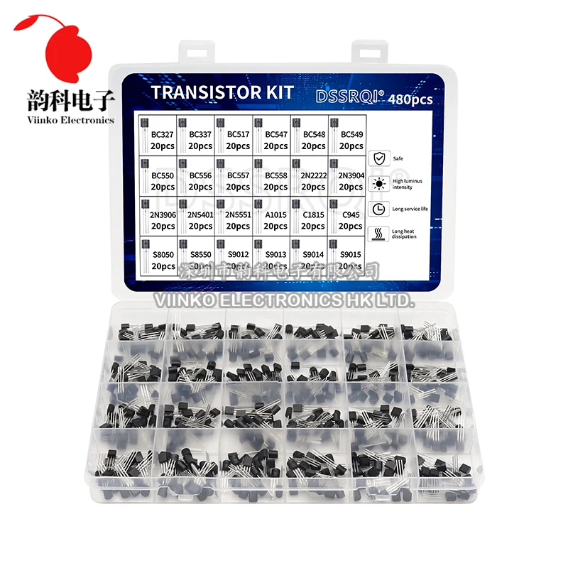 200-900PCS TO-92 Transistor Kit Assortment Box BC547 BC327 BC337 2N2222 3904 3906 C945 PNP NPN Transistors Set Electronics Pack