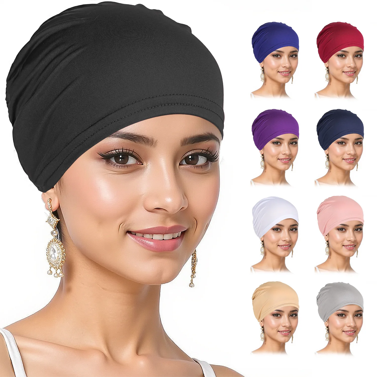 

18 Pieces Solid Women Chemo Hat Stretchy Turban Beanie,Pre Tied Chemo Head Scarf Beanie Skull Cover Cap for Women Hair Loss