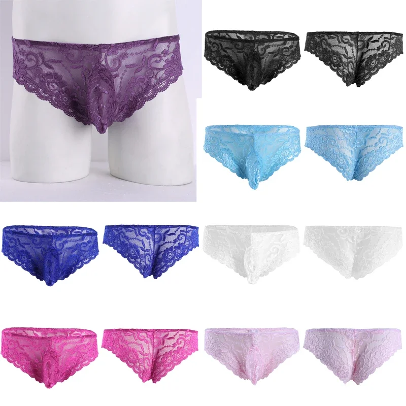 RT01 رجل مثير سيسي ملخصات سراويل غريبة الملابس الداخلية ملابس نوم الدانتيل الأزهار الانتفاخ الحقيبة منخفضة الارتفاع بيكيني ملخصات الملابس الداخلية تحت Gf1