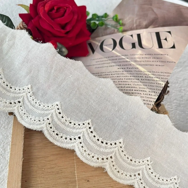 

60mm Wide Beige/White Lace Wave Cotton Embroidered Lace Fabrics Pleated Trim for Children Clothing DIY Craft Sewing Accessories