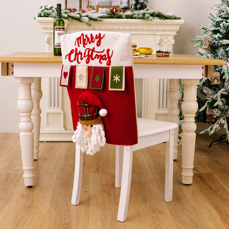 Christmas Chair Cover Santa Snowman Reindeer Chair Back Slipcover Dining Seat Covers Home Kitchen Party Decoration Ornament