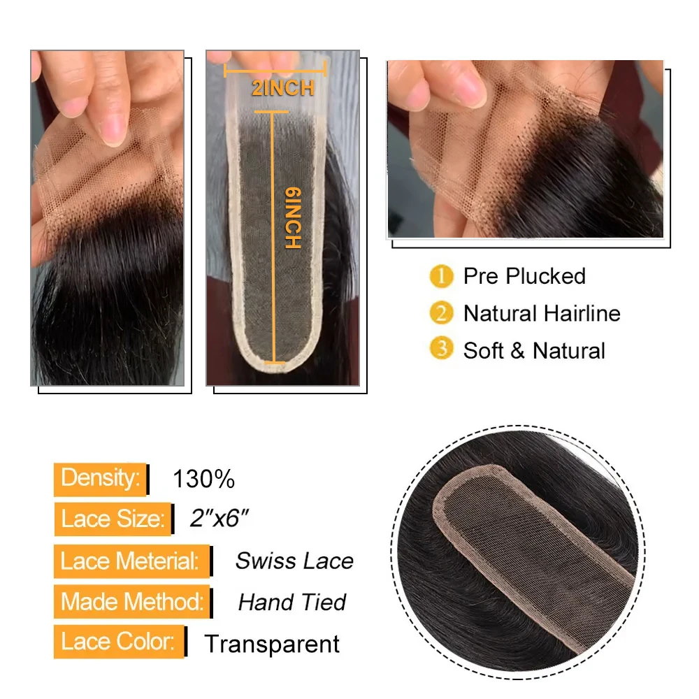 2x6 Lace Closure 100% Human Hair 10''-22'' HD Lace Closure Remy Hair Transparent Lace Hair Closure HairUGo