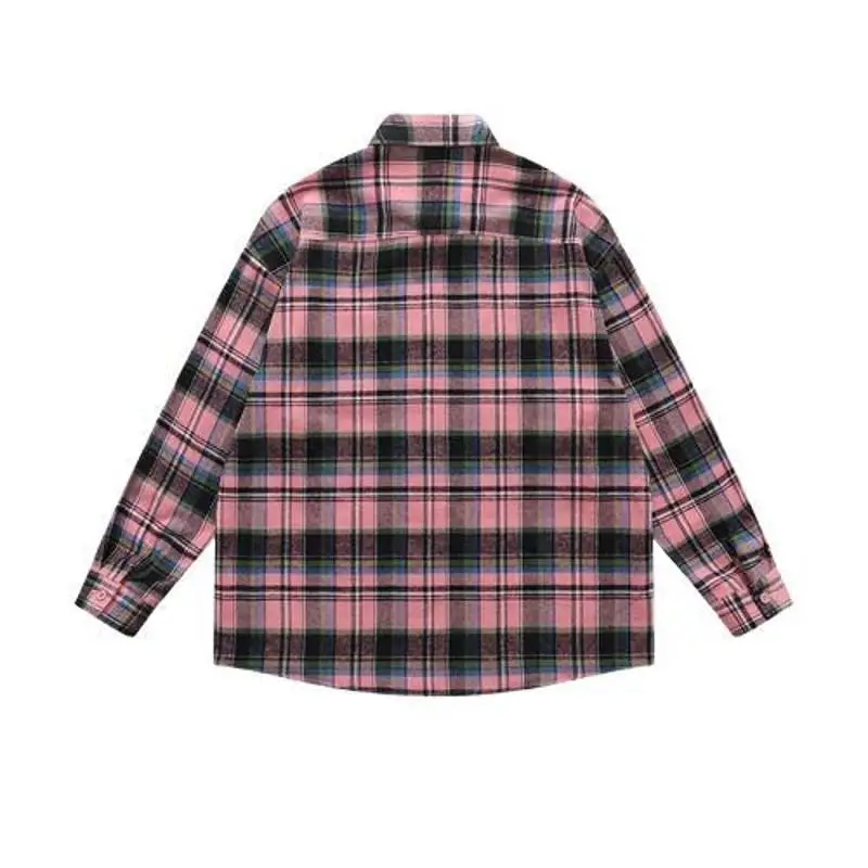 Vintage Long Sleeve Color Block Plaid Casual Shirt Men's Summer Trendy Brand Versatile Vintage Outerwear Polyester Cotton