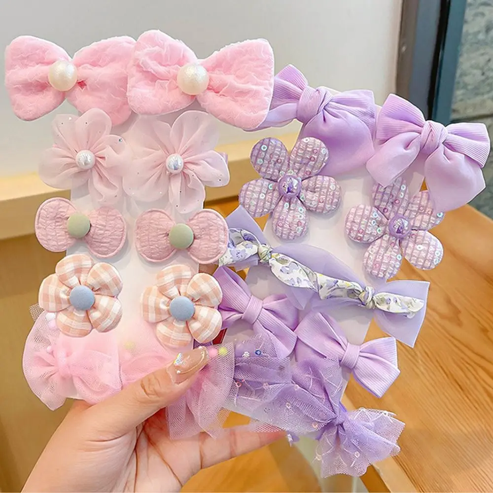 10pcs New Cute Hair Clips Bow Flower Multicolor Bangs Broken Hairpin Headdress Sweet Side Barrettes