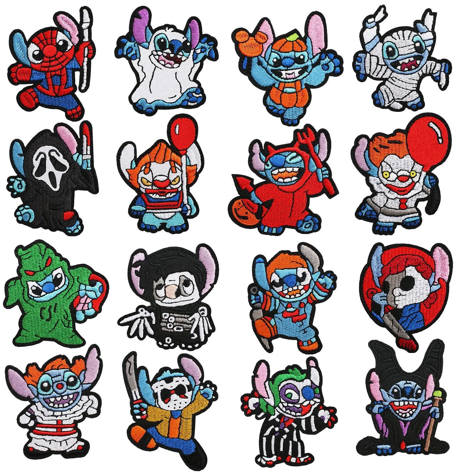 16Pcs Disney Stitch Anime Cute Alien Dog Iron on Embroidery Patches For on Sew Child Clothing Jeans T-shirt DIY Clothes Applique