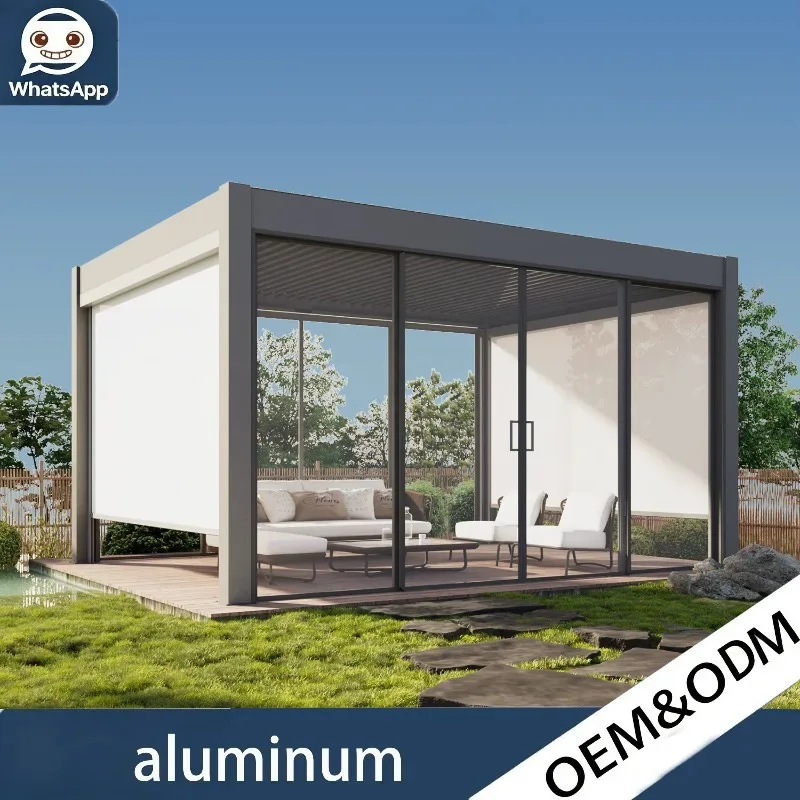 Adjustable Eco-Friendly Nature Waterproof Rainproof Windproof Outdoor Motorized Louvered Bioclimatic Gazebo Aluminum Pergola