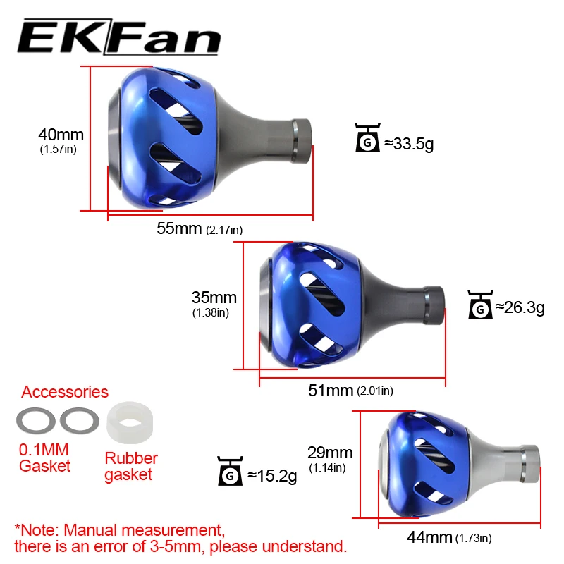 EKFan CNC Process Aluminum Alloy Fishing Reel Handle Knobs 30/35/40MM For Spinning Reels Fishing Tackle Accessory