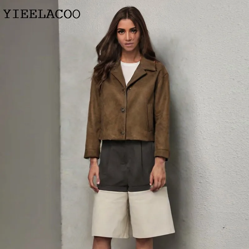 

Dark brown collar short jacket Fashionable casual one-piece spring / autumn street fashion Classic Women's jacket