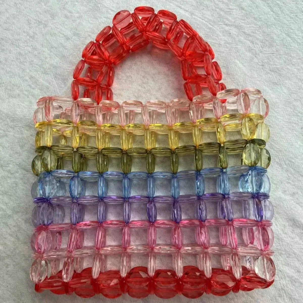 P56Summer Handmade Colorful Bag Designer Woven Handbags Crystal Transparency Bead Bag For Women 2023 Ladies Fashion Armpit Pouch