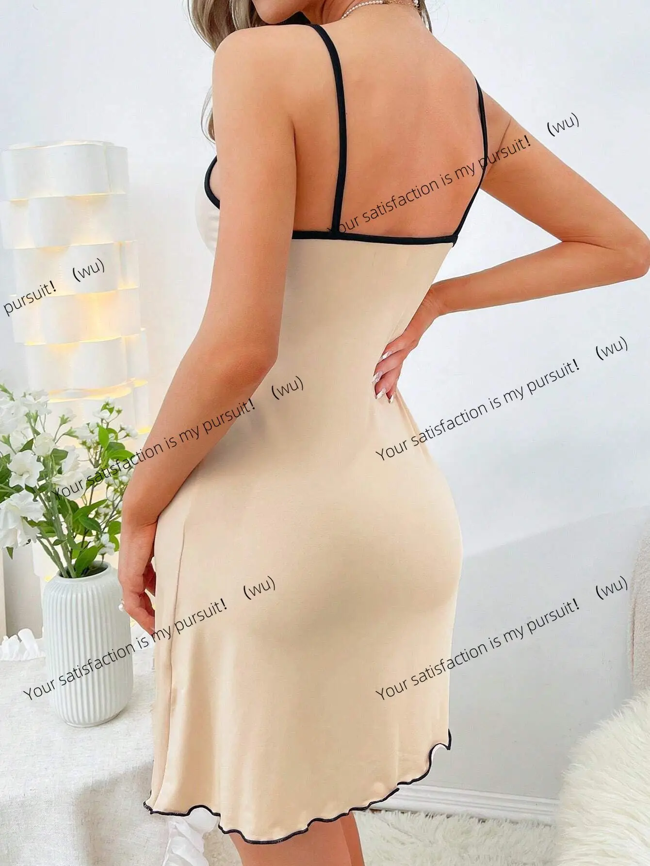 

Womens Cute Little Bear Print Cami Nightgown Spaghetti Strap Sleep Dress Mini Lettuce Hem Contrast Trim Loungewear Y2K Style