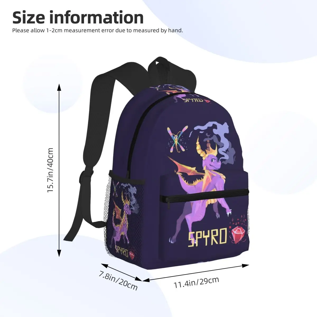 Spyro The Dragon Spyro Zaino per studenti Borsa da scuola Zaino da viaggio per escursionismo per borse a tracolla per libri alla moda per ragazzi e ragazze