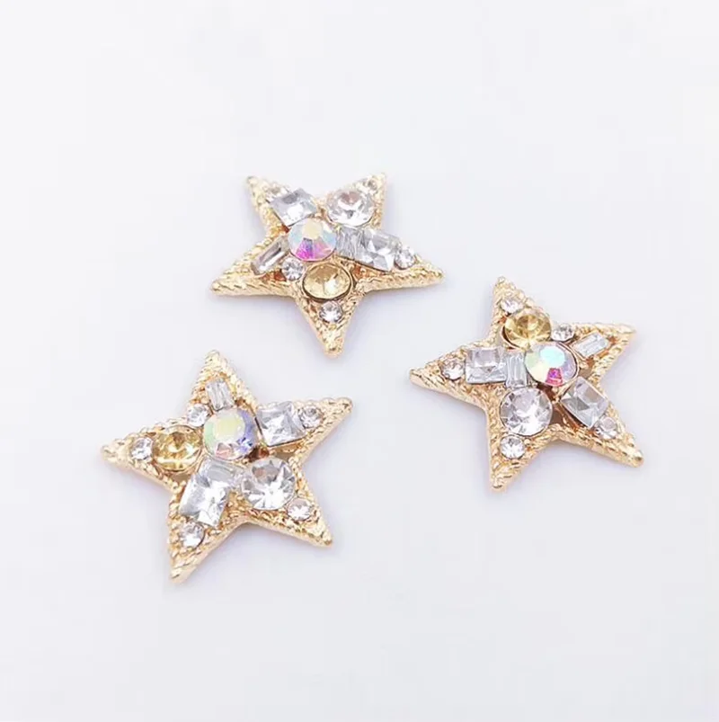 10Pcs/Lot Star Rhinestone Embellishment Metal Button Decorative Diy Hair Accessories Crafts Supplies